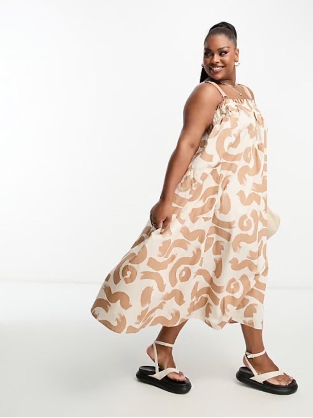 ASOS Cream and Beige Swirl Print Maxi Dress
